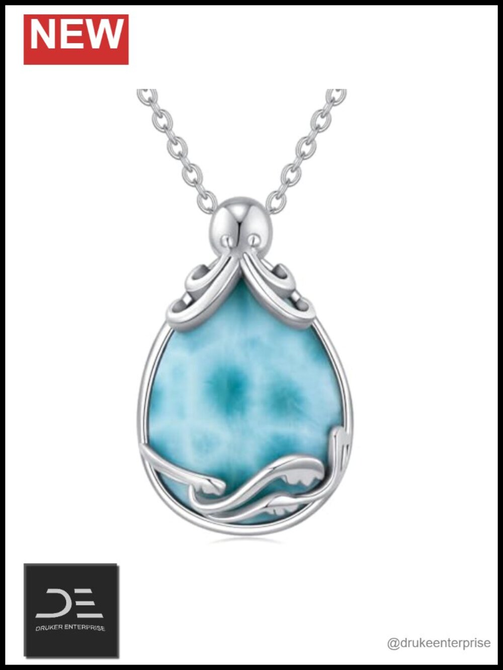 Sterling Silver Larimar Ocean Pendant Necklace Octopus Marine Life Jewelry Gift